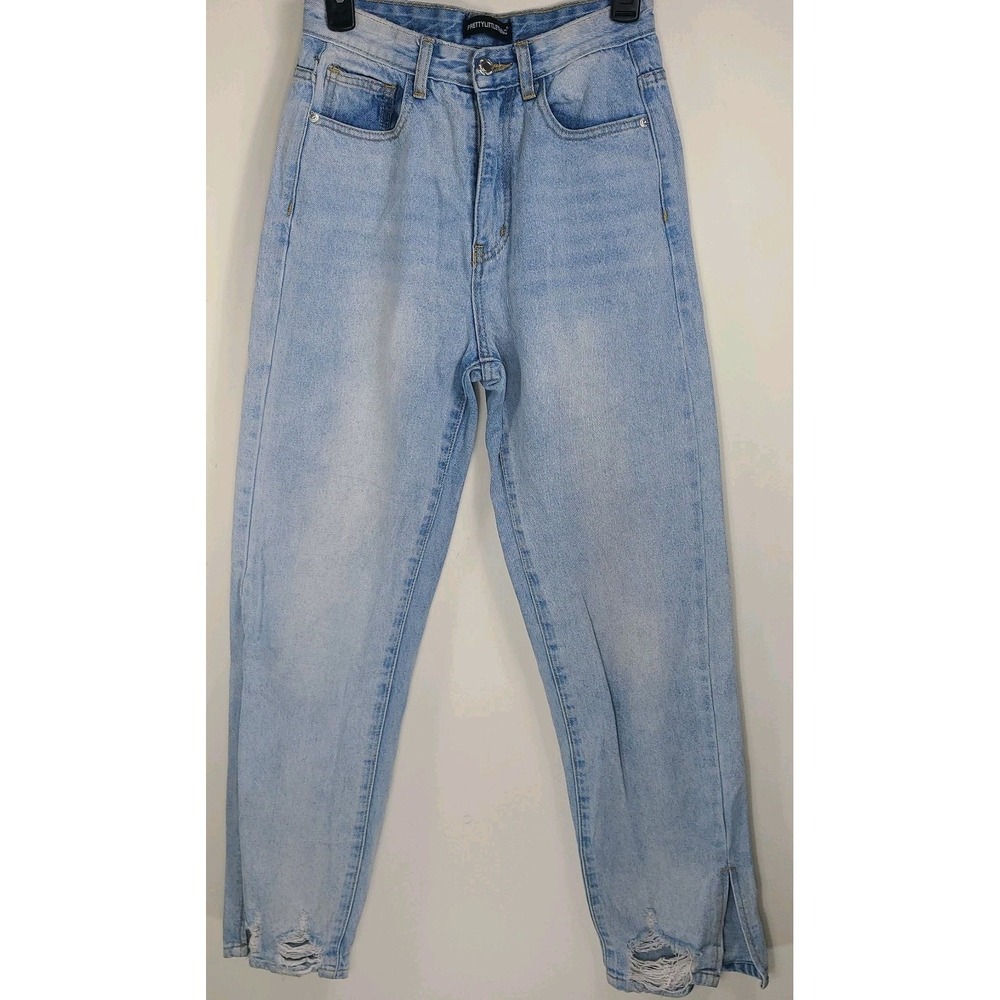 PrettyLittleThing Womens High Rise Distressed Jeans Size 4 US Light Denim